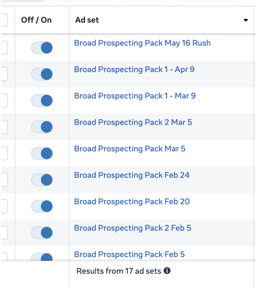 Packs de prospection — Ad sets